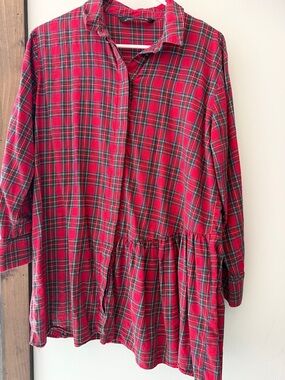ZARA Plaid Button-Up Peplum Tunic Top